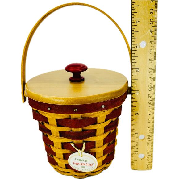 Longaberger PEPPERMINT STRIPE Red Tree Trimming Lid Liner Protector Tie-on Box - Picture 9 of 9